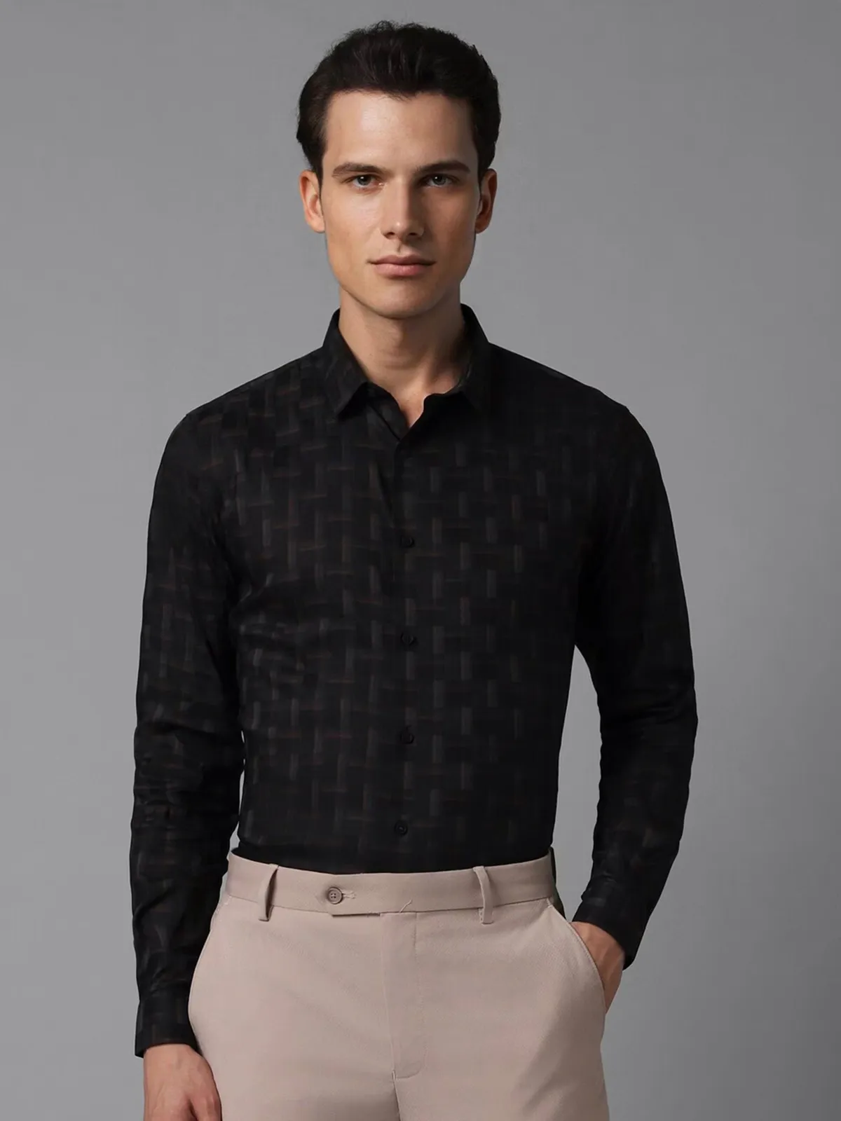 LOUIS PHILIPPE black printed cotton shirt