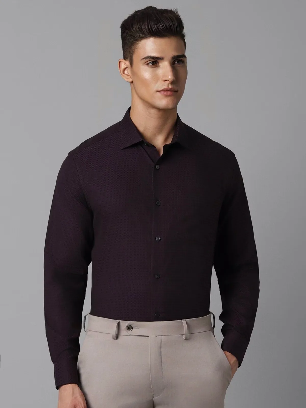 LOUIS PHILIPPE dark purple texture cotton shirt