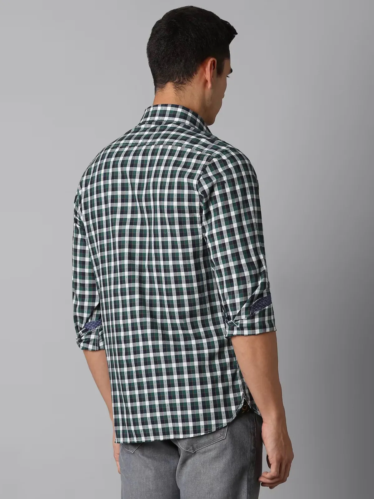 LOUIS PHILIPPE green and blue checkered cotton shirt