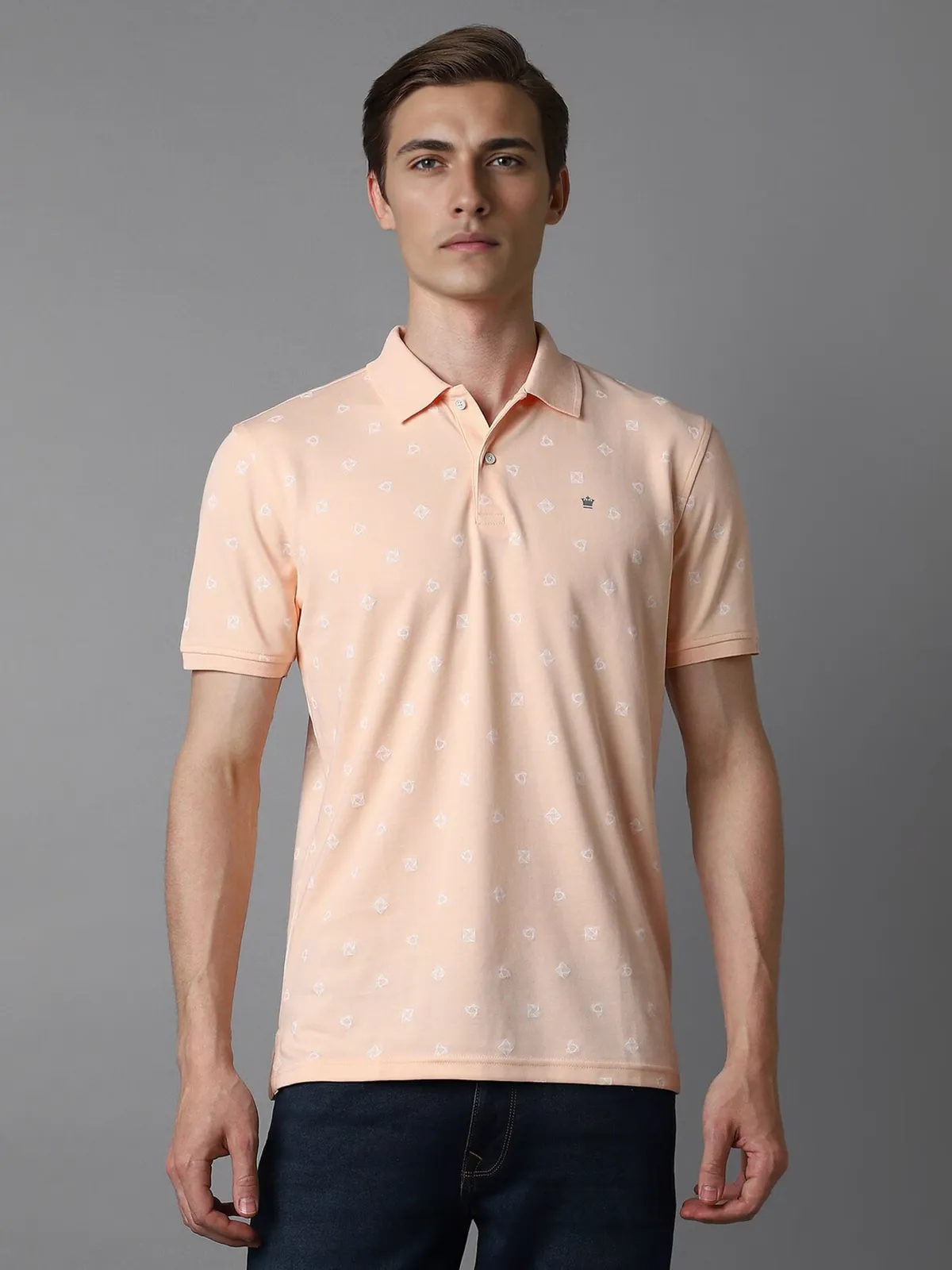 LOUIS PHILIPPE peach cotton printed polo t-shirt