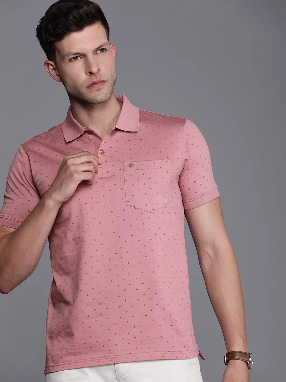 LOUIS PHILIPPE pink printed cotton t-shirt