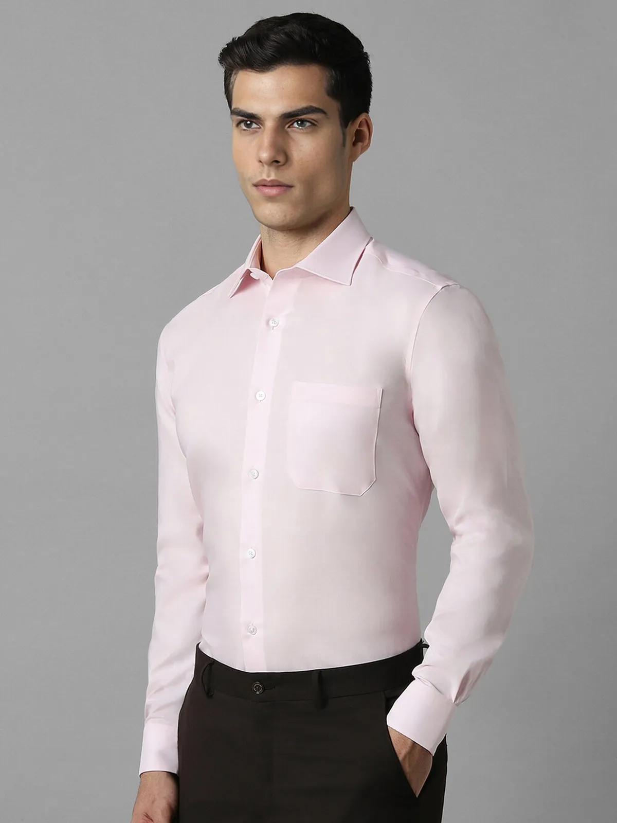 LOUIS PHILIPPE plain pink cotton shirt