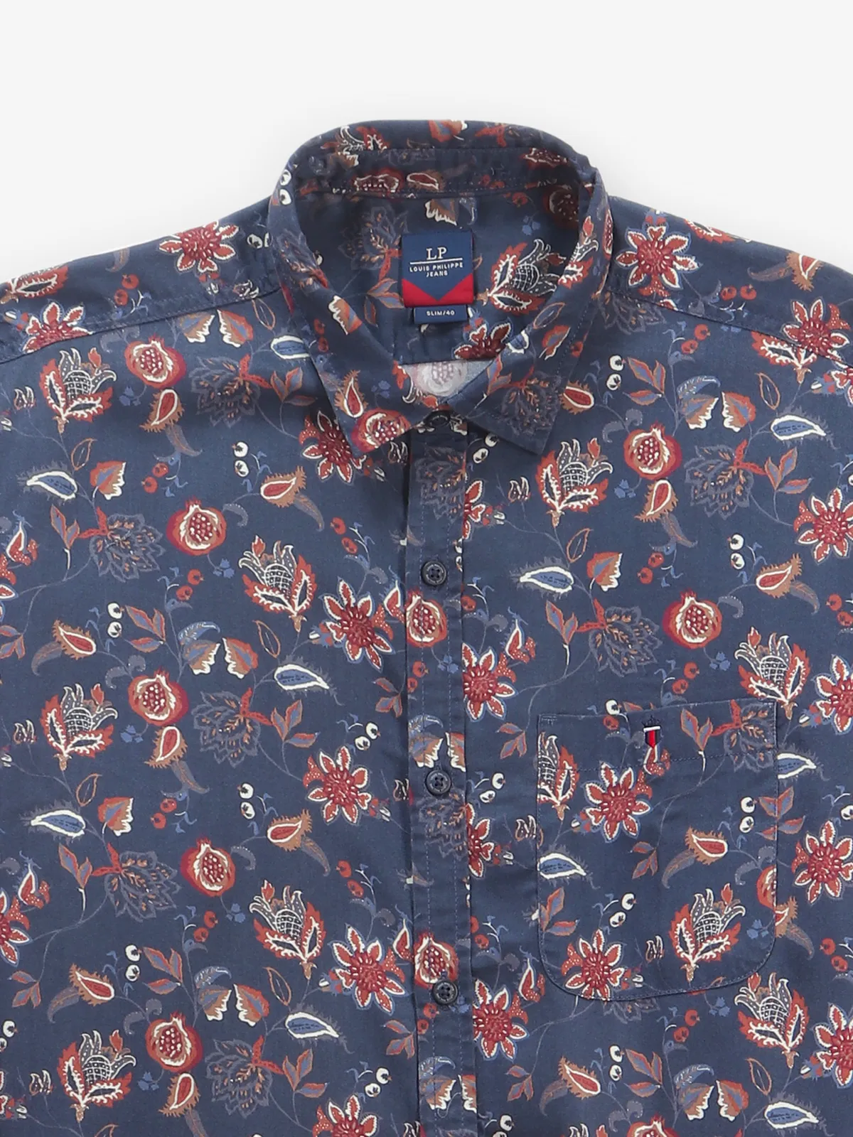 LOUIS PHILIPPE printed greyish blue cotton shirt