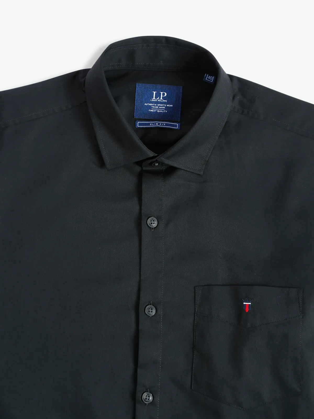 LP black cotton plain slim fit shirt