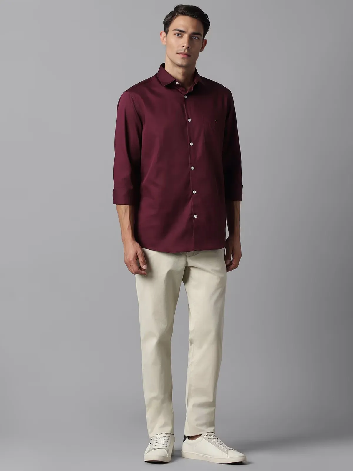 LP plain maroon cotton casual shirt