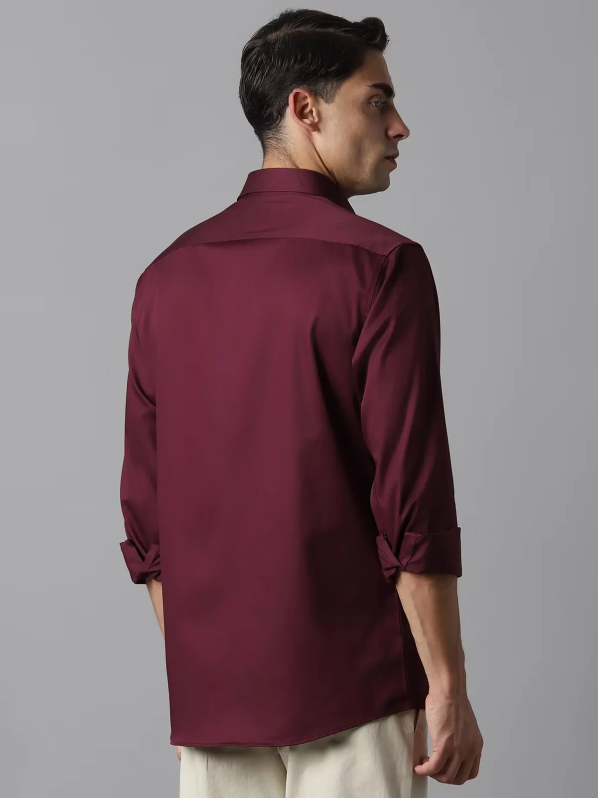 LP plain maroon cotton casual shirt