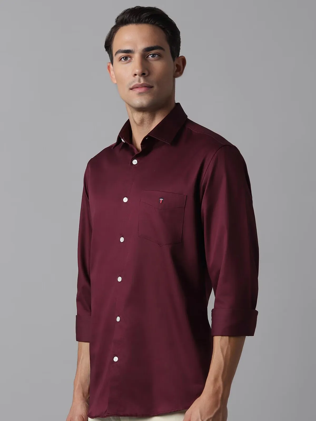 LP plain maroon cotton casual shirt