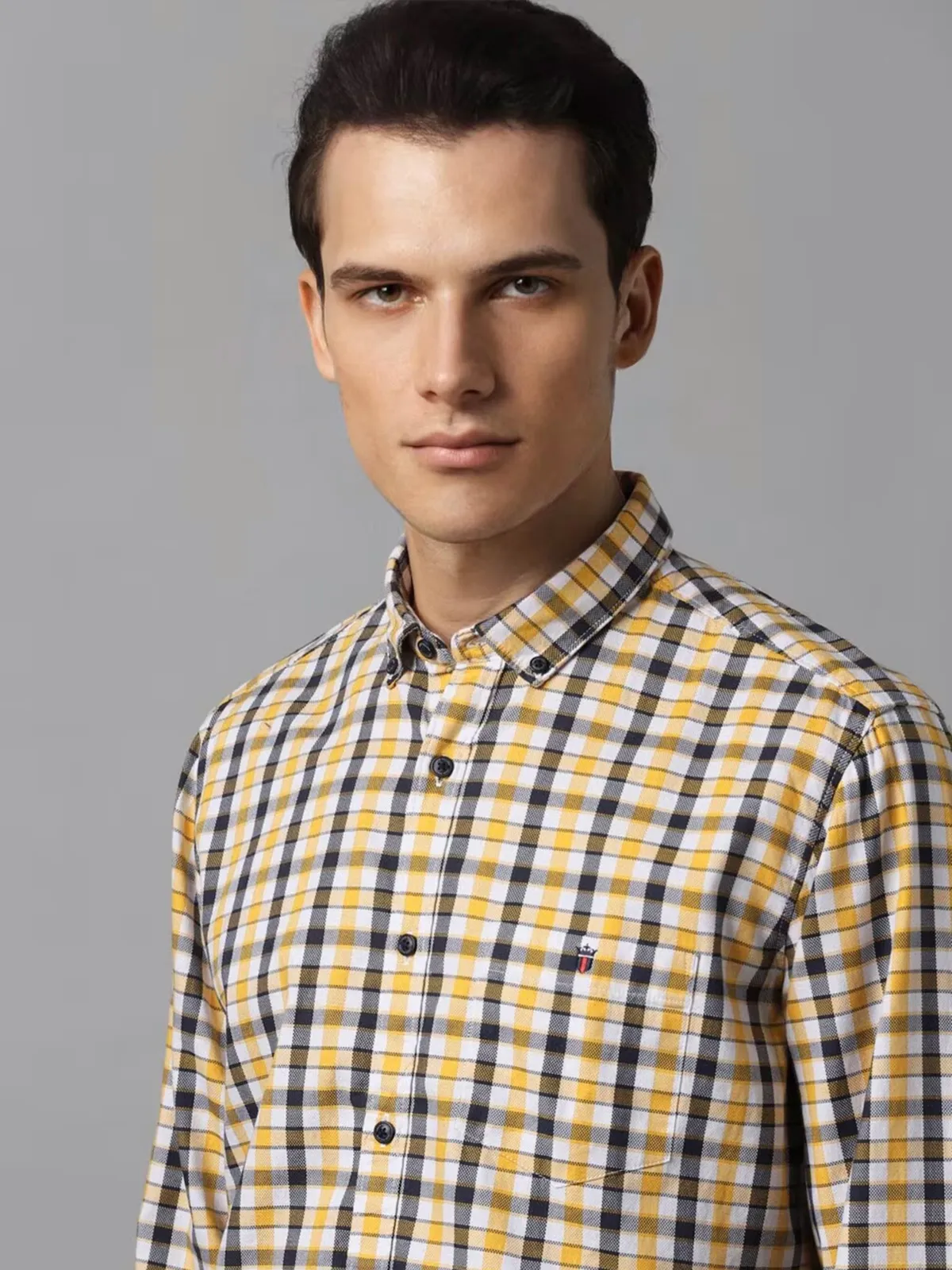 LP yellow checks cotton casual shirt