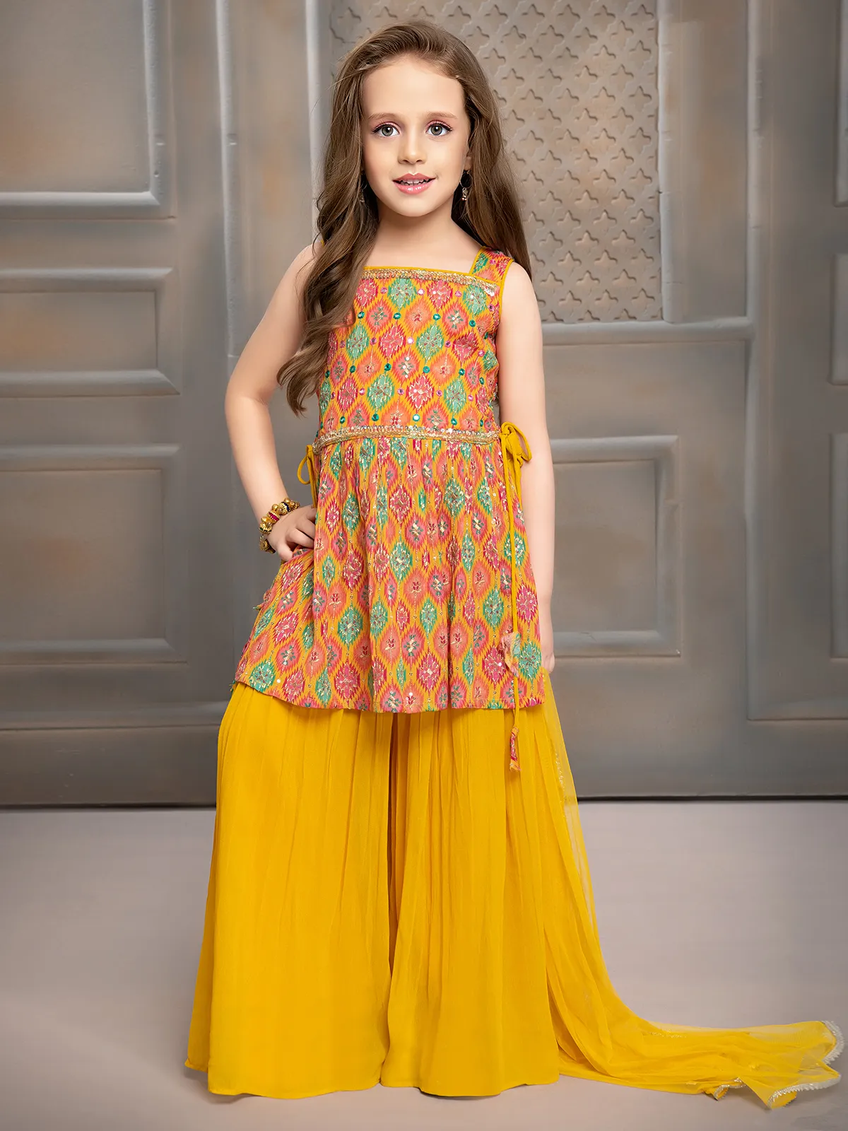 Ltaest mustard yellow printed palazzo suit