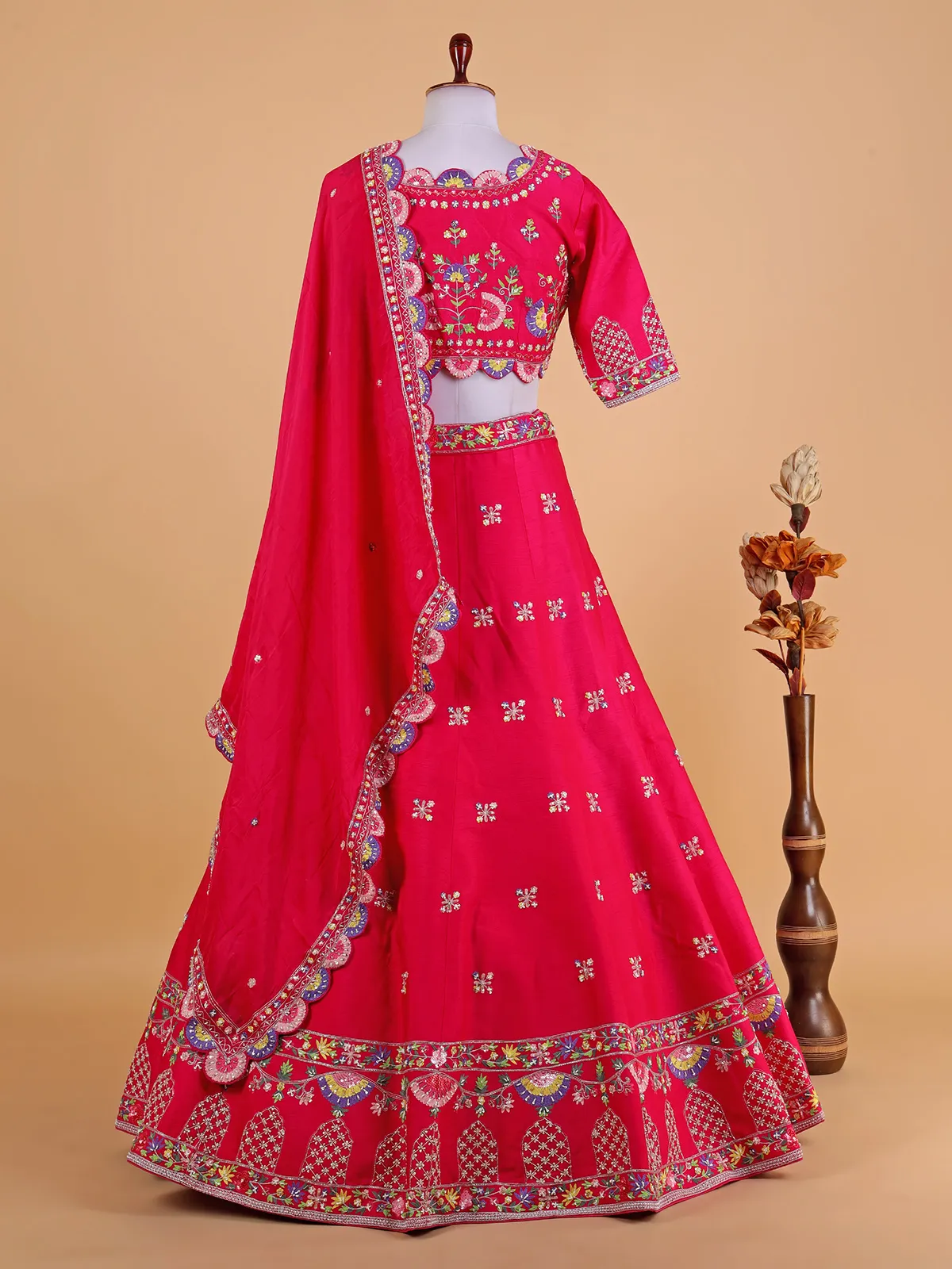 Magenta bridal raw silk lehenga choli