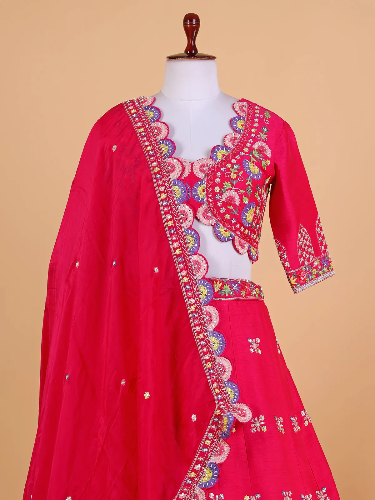 Magenta bridal raw silk lehenga choli