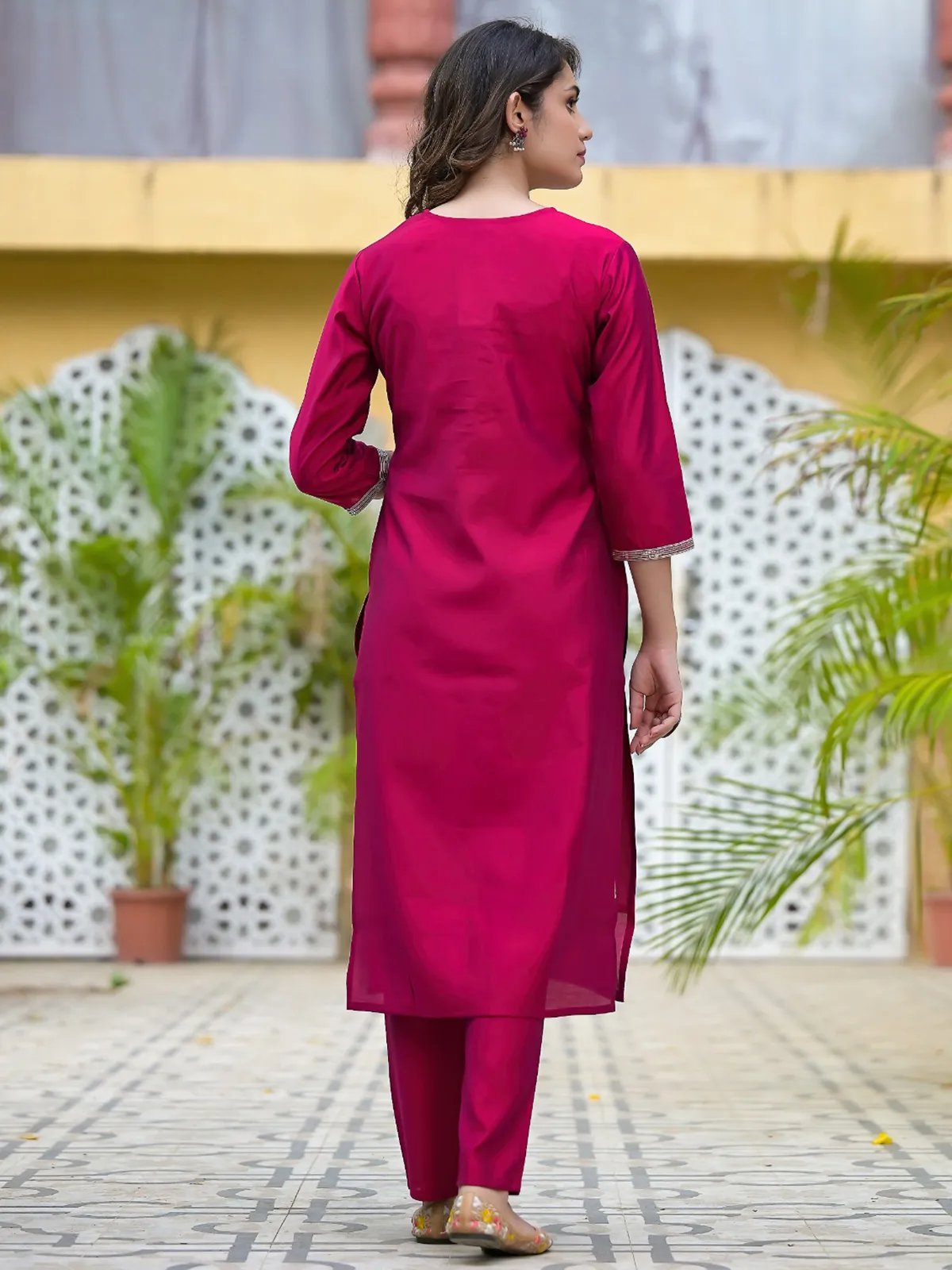 Magenta cotton casual kurti set