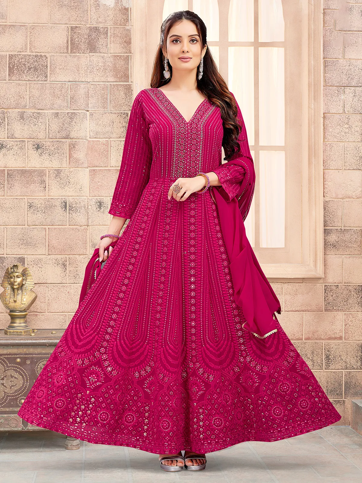 Magenta embroidery anarkali suit in georgette