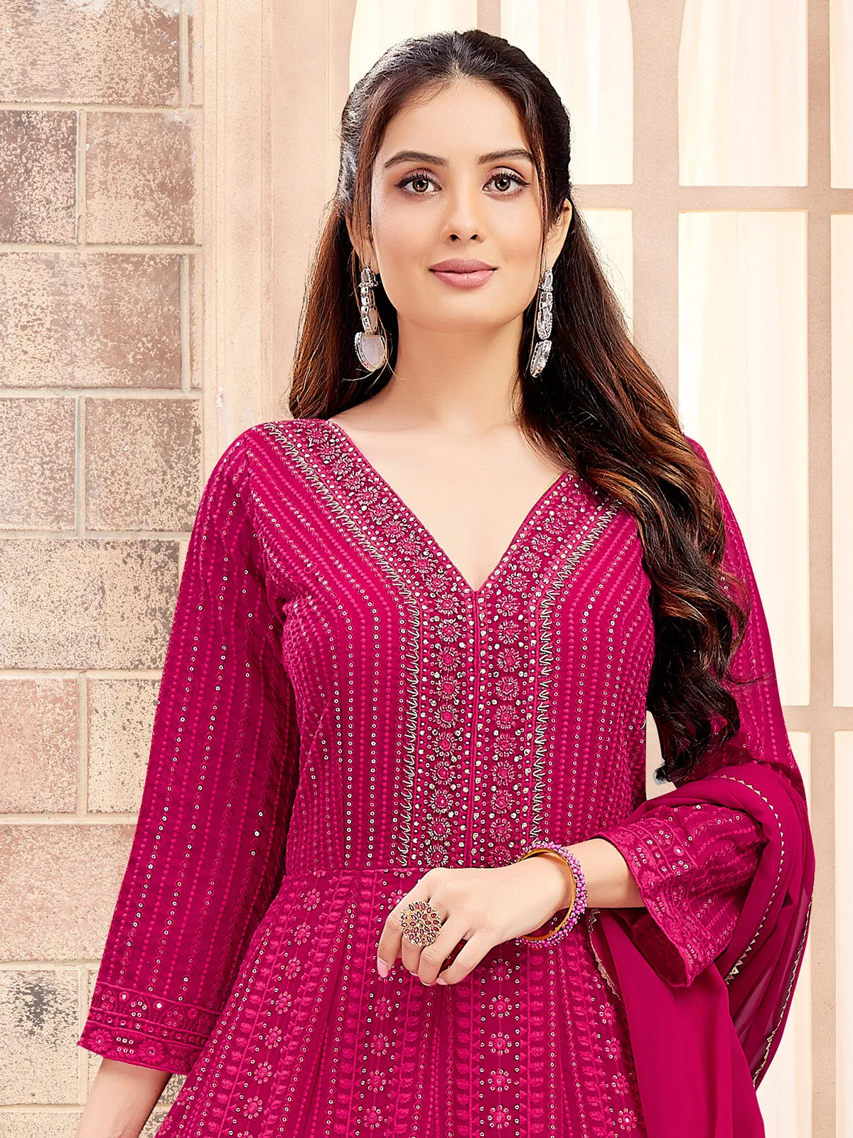 Magenta embroidery anarkali suit in georgette