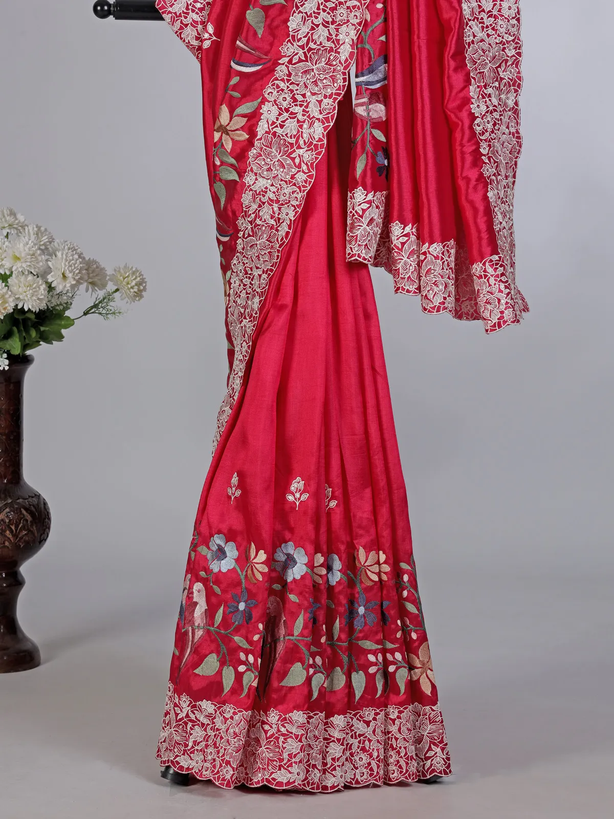 Magenta semi tusser silk saree with classic sequin and embroidery