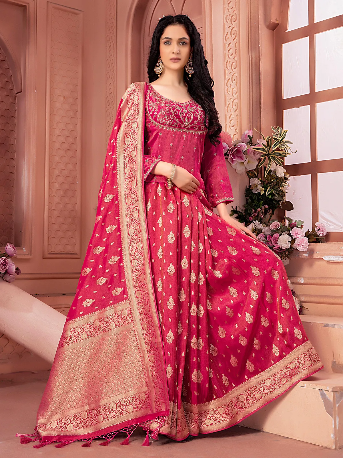 Magenta tissue silk saree for wedding