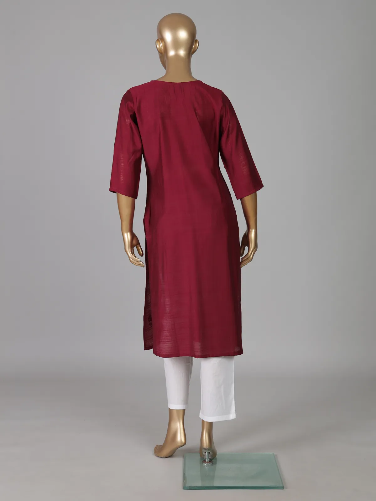Maroon casual embroidered cotton silk kurti