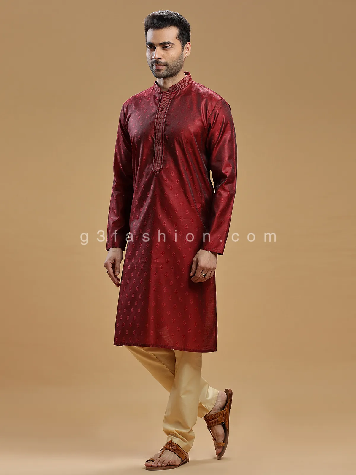 Maroon color silk kurta suit for men