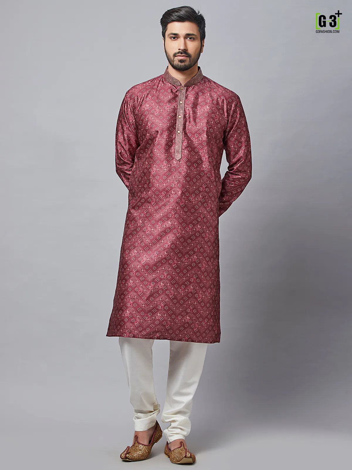 Maroon cotton silk kurta set for festivals