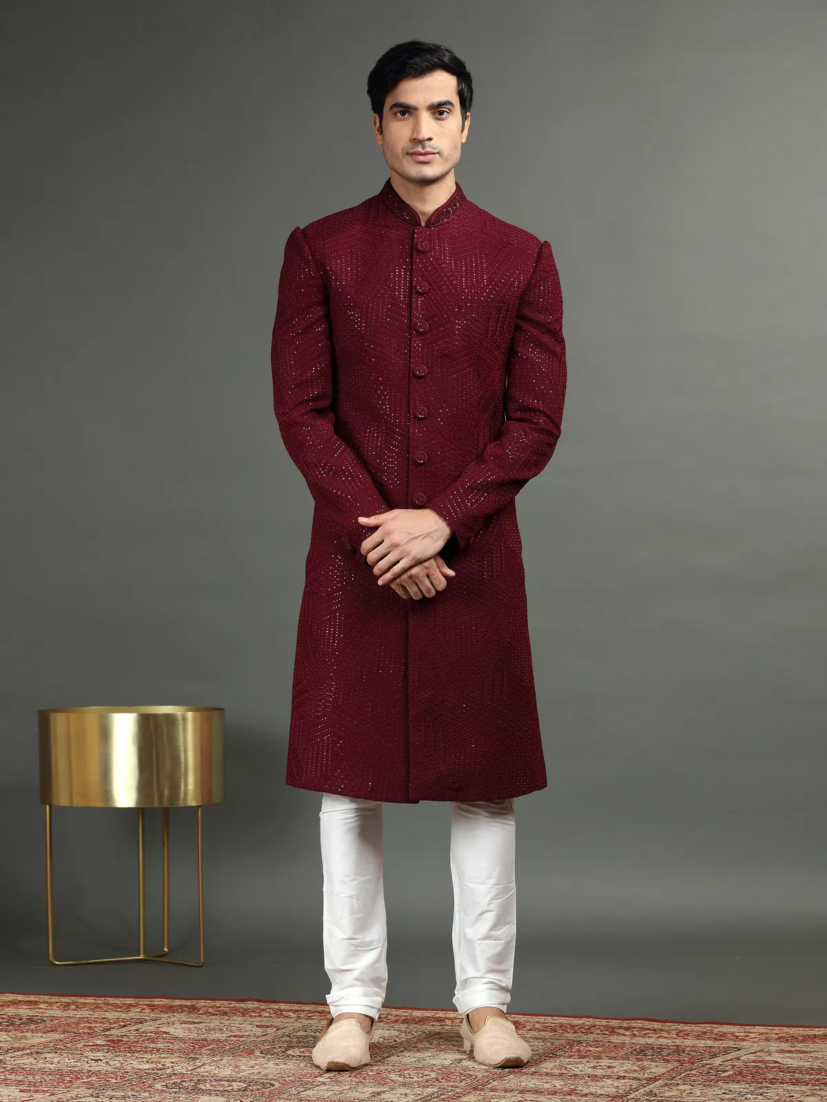 Maroon embroidery indowestern