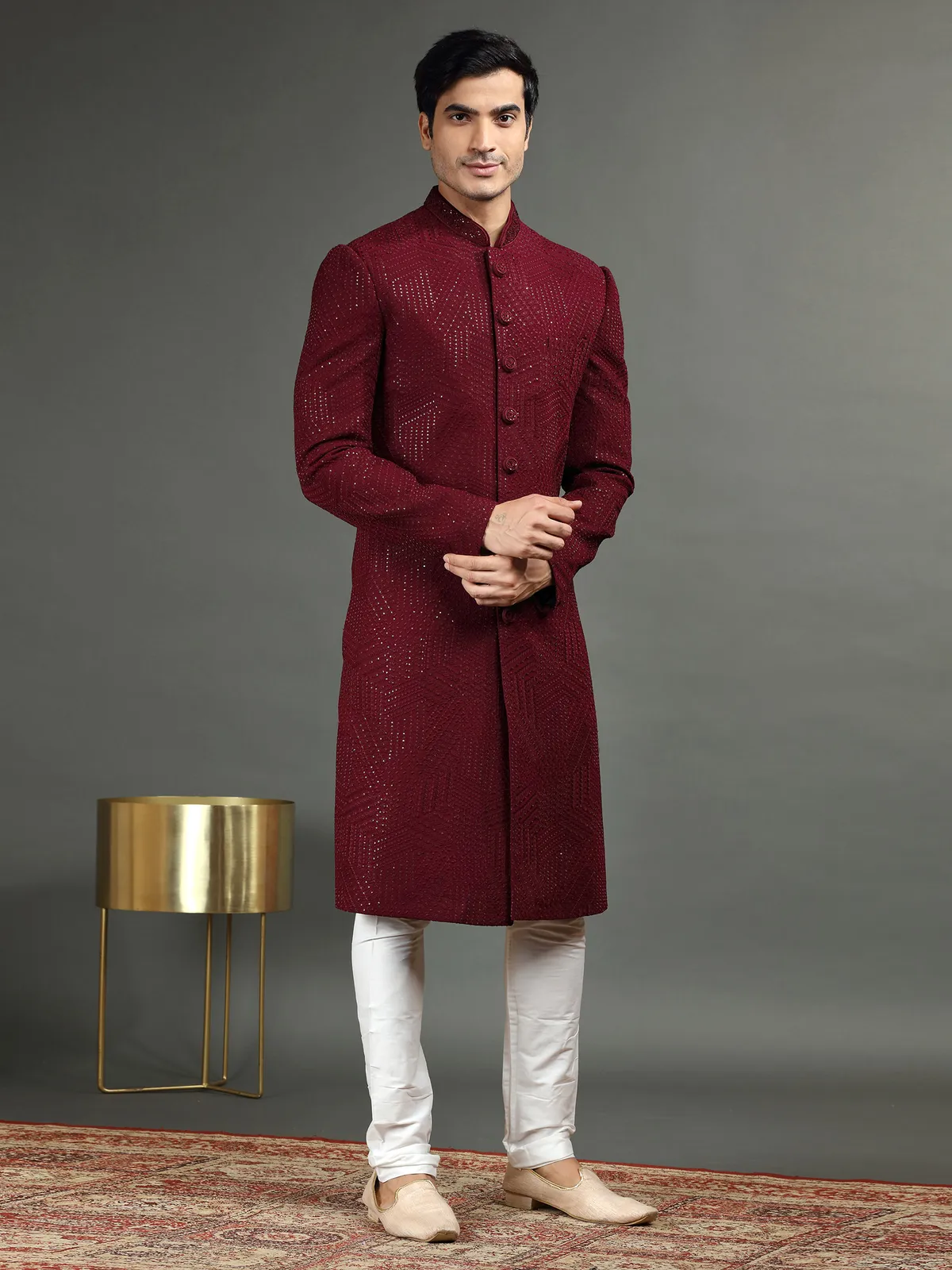 Maroon embroidery indowestern