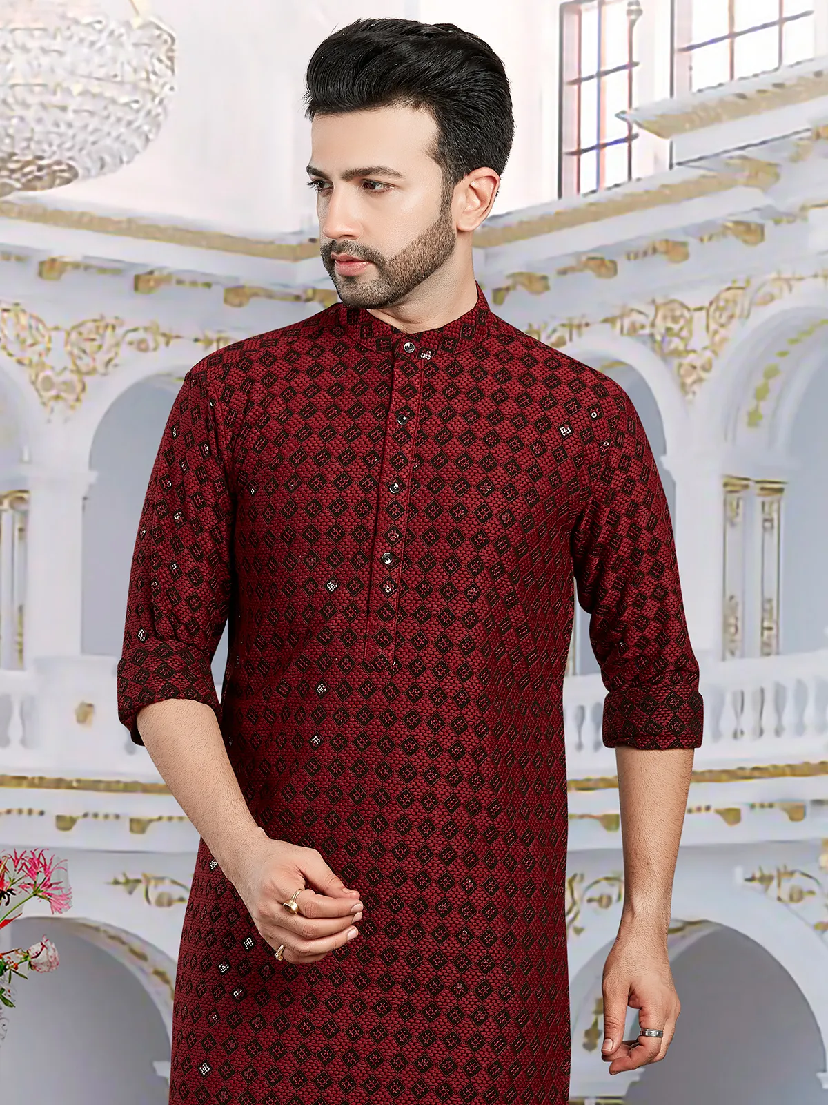 Maroon embroidery kurta suit for festive