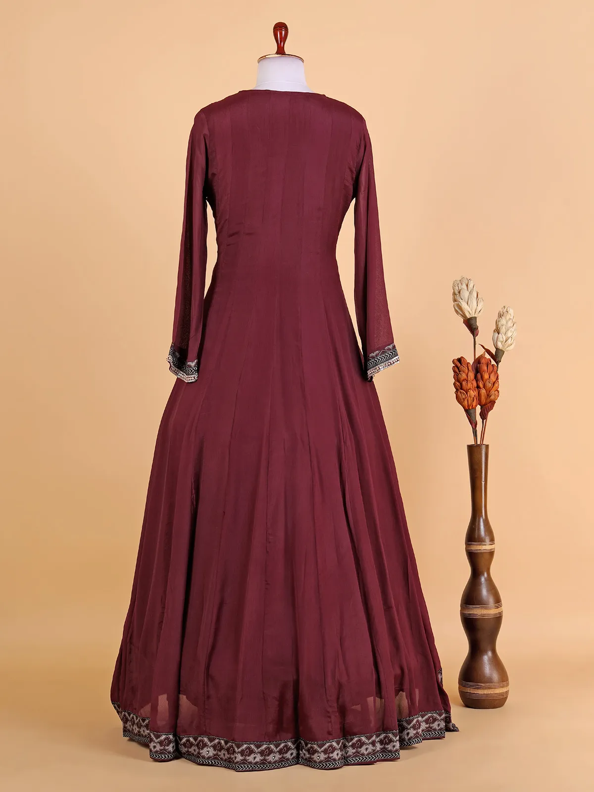 Maroon floor length suit with printed dupatta