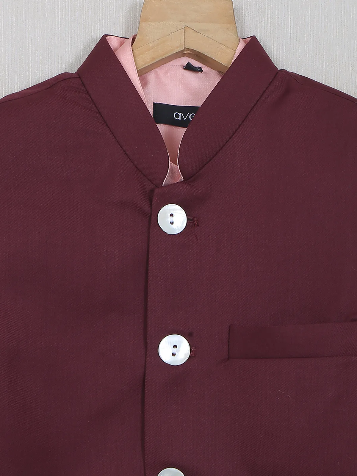 Maroon hued cotton silk waistcoat with shirt