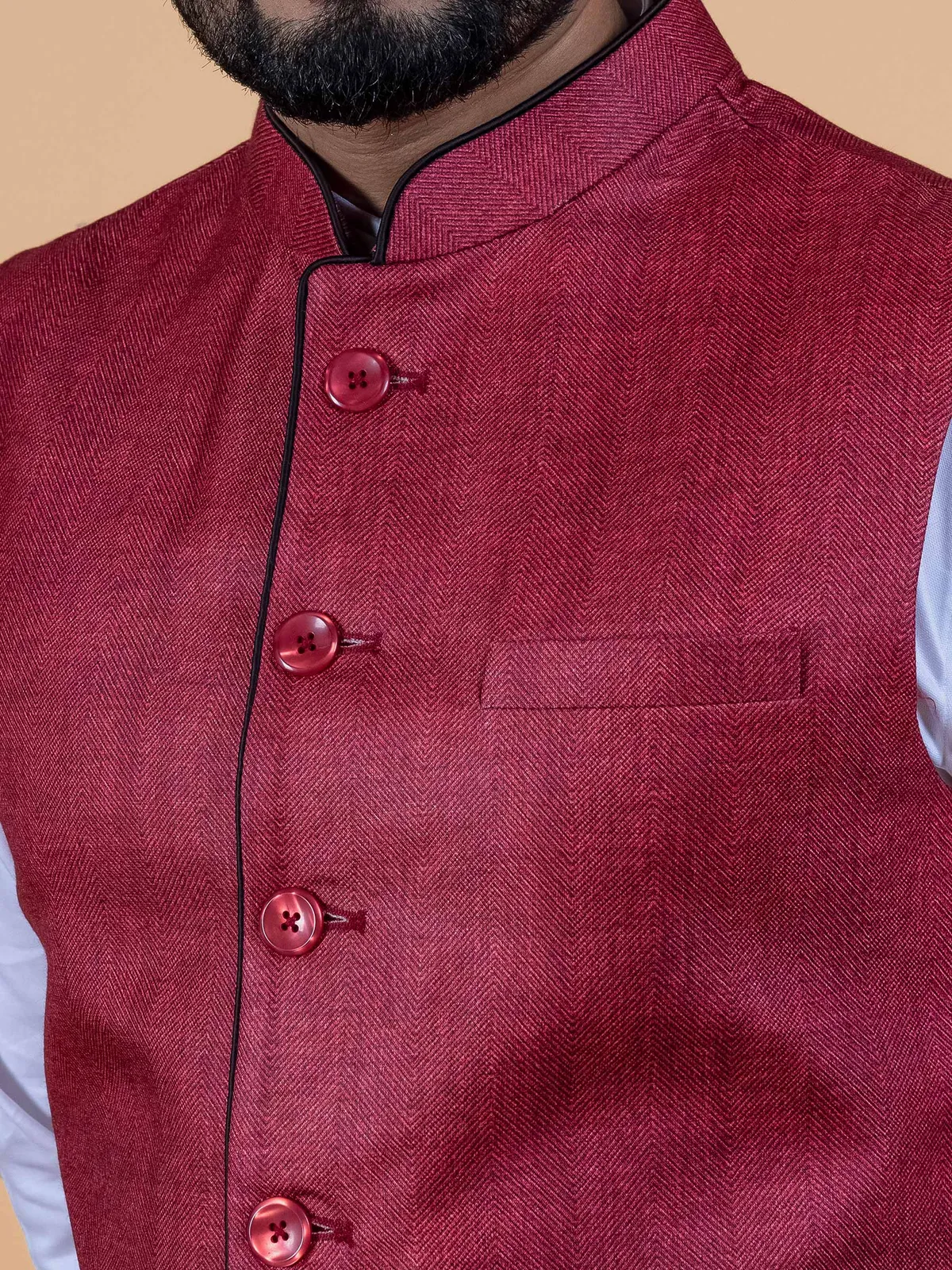 Maroon jute silk plain waistcoat