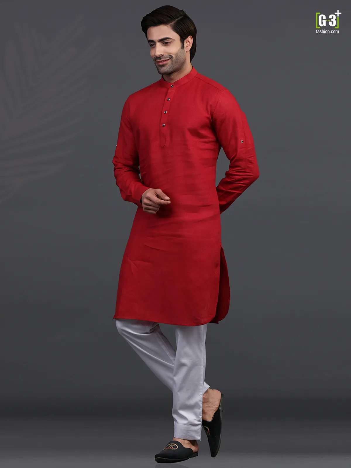 Maroon linen festive occasion kurta suit