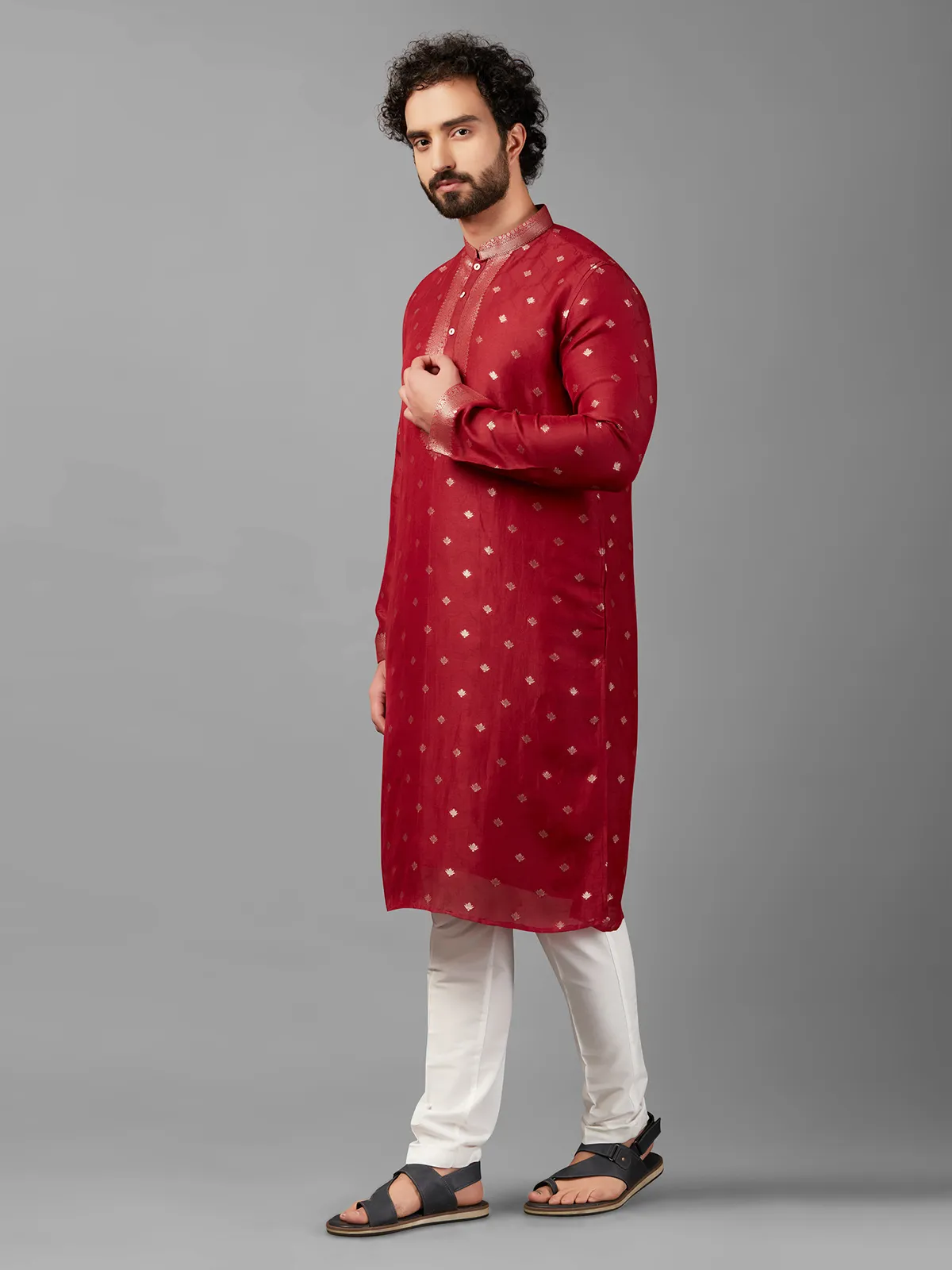 Maroon linen  Men Kurta pajama festive