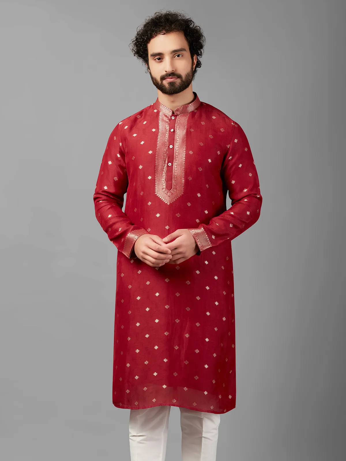 Maroon linen kurta suit festive