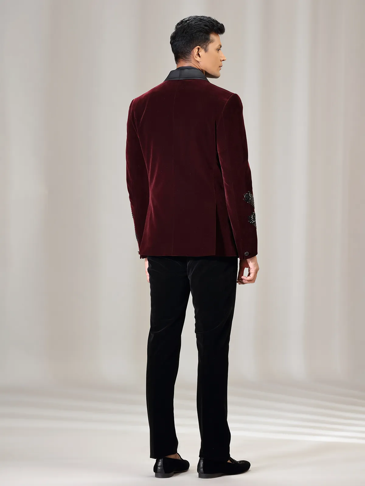 Maroon Reception Wear Coat Suit In Velvet