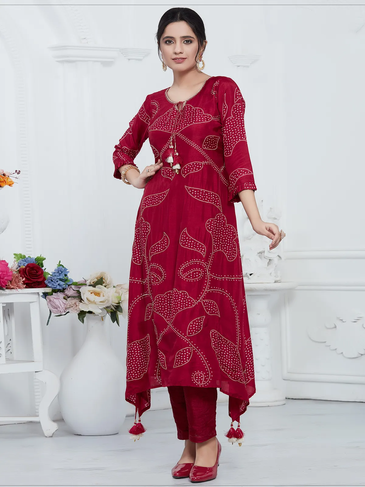 Maroon russian silk a-line kurti