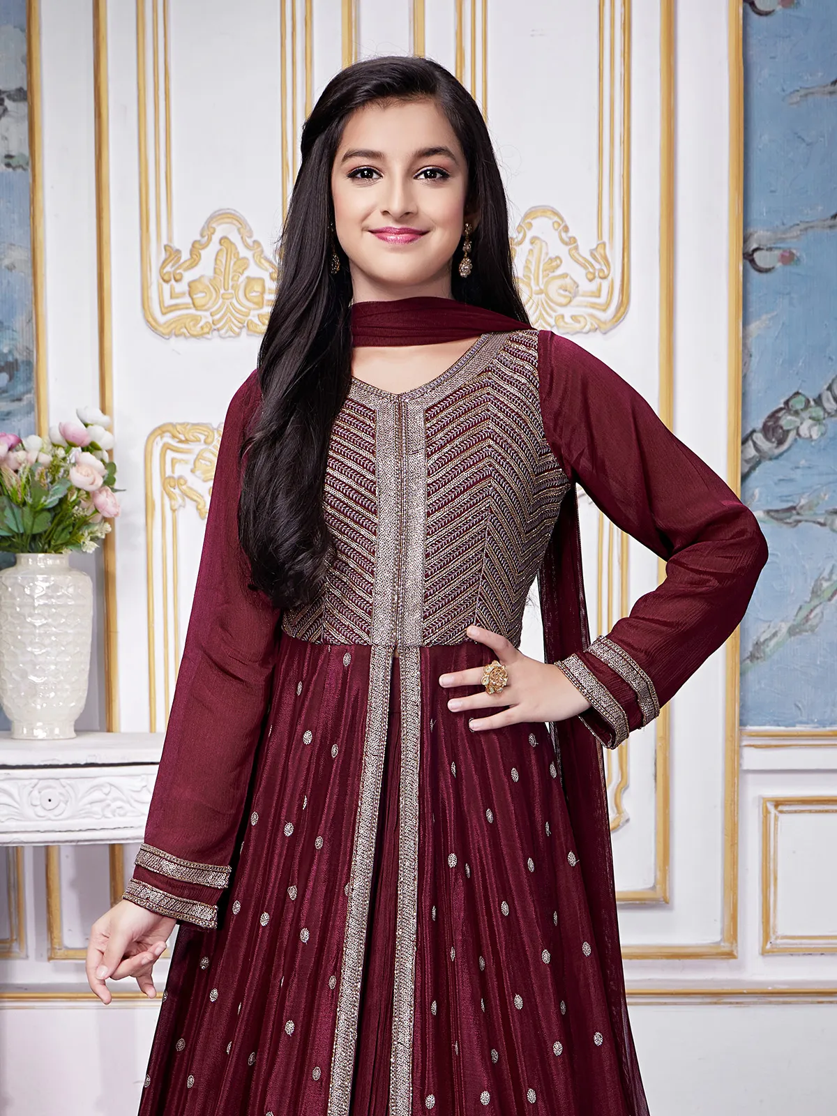 Maroon silk lehenga suit for wedding