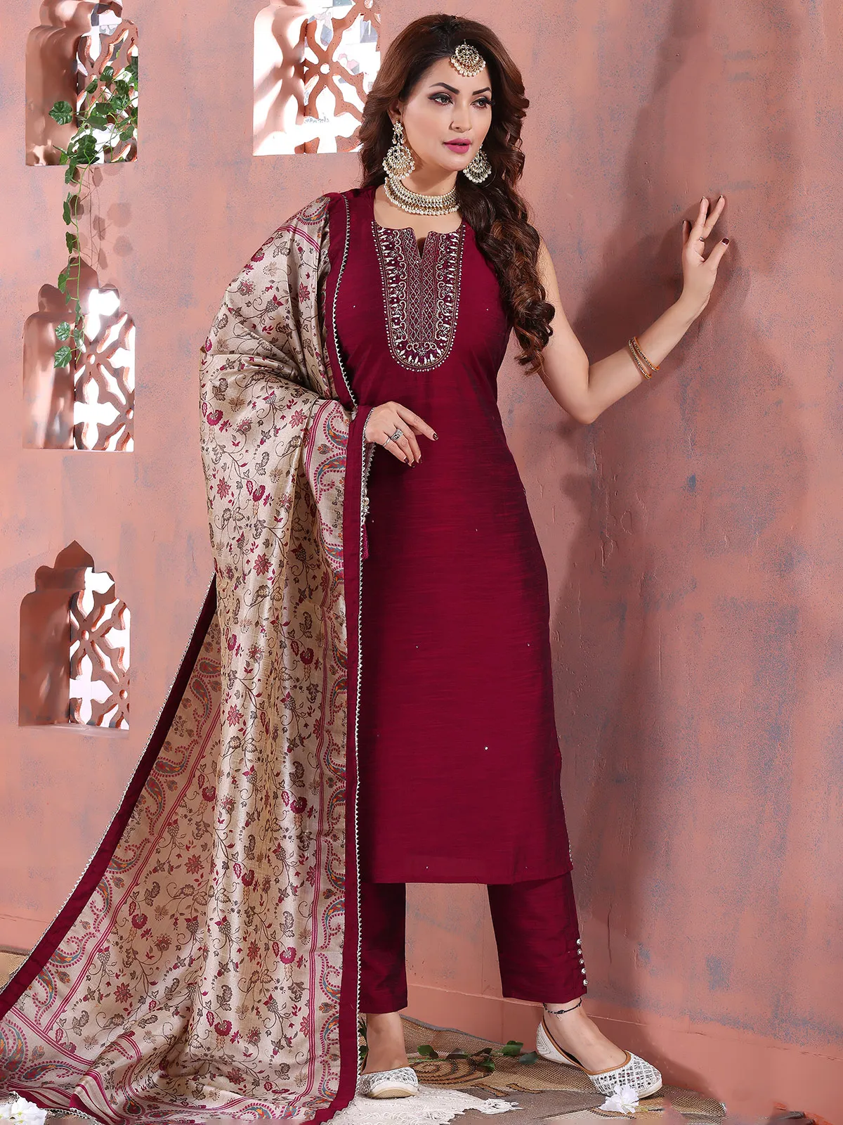 Maroon silk salwar suit