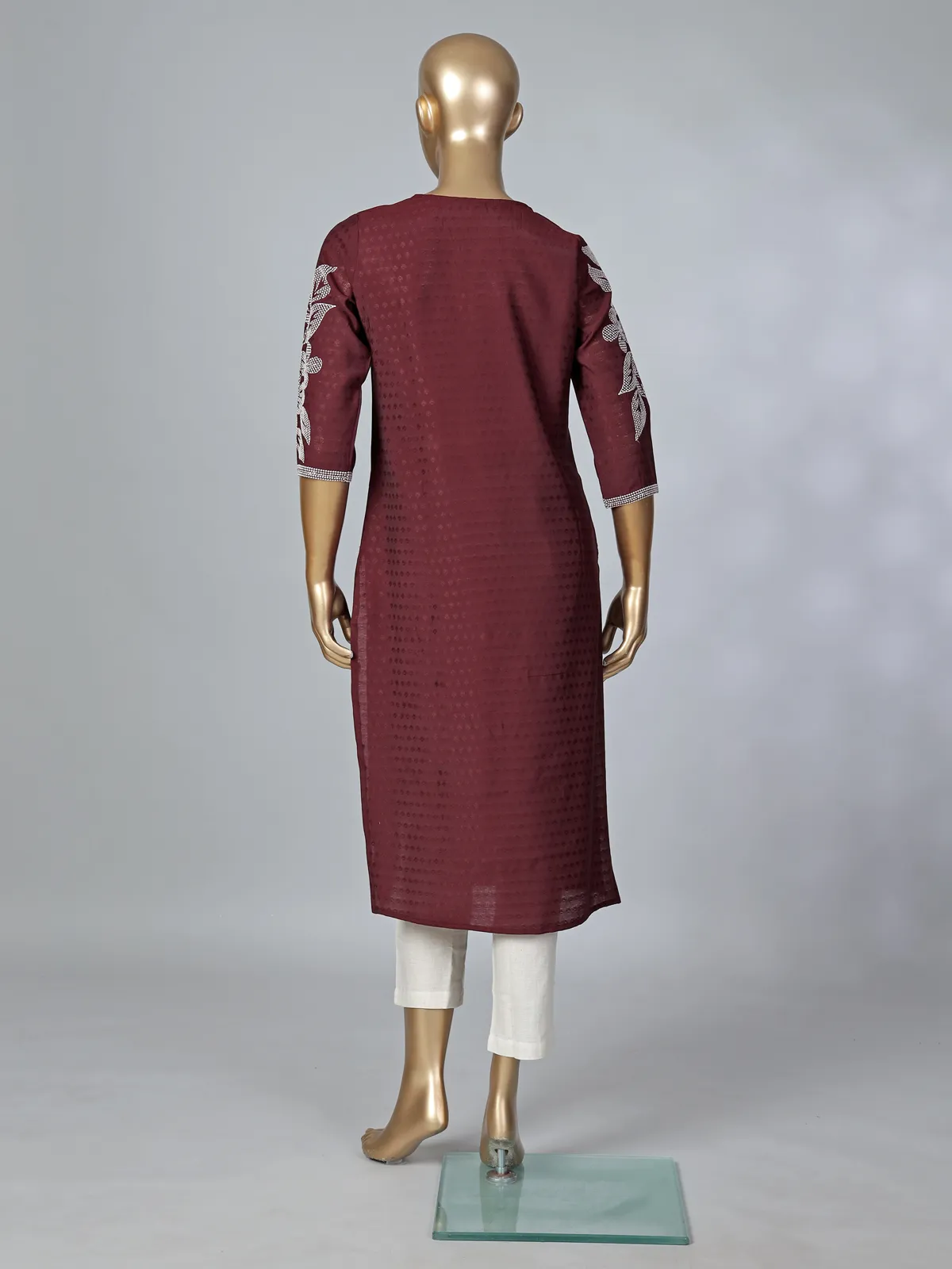 Maroon silk thread and sequins embellished casual kurti