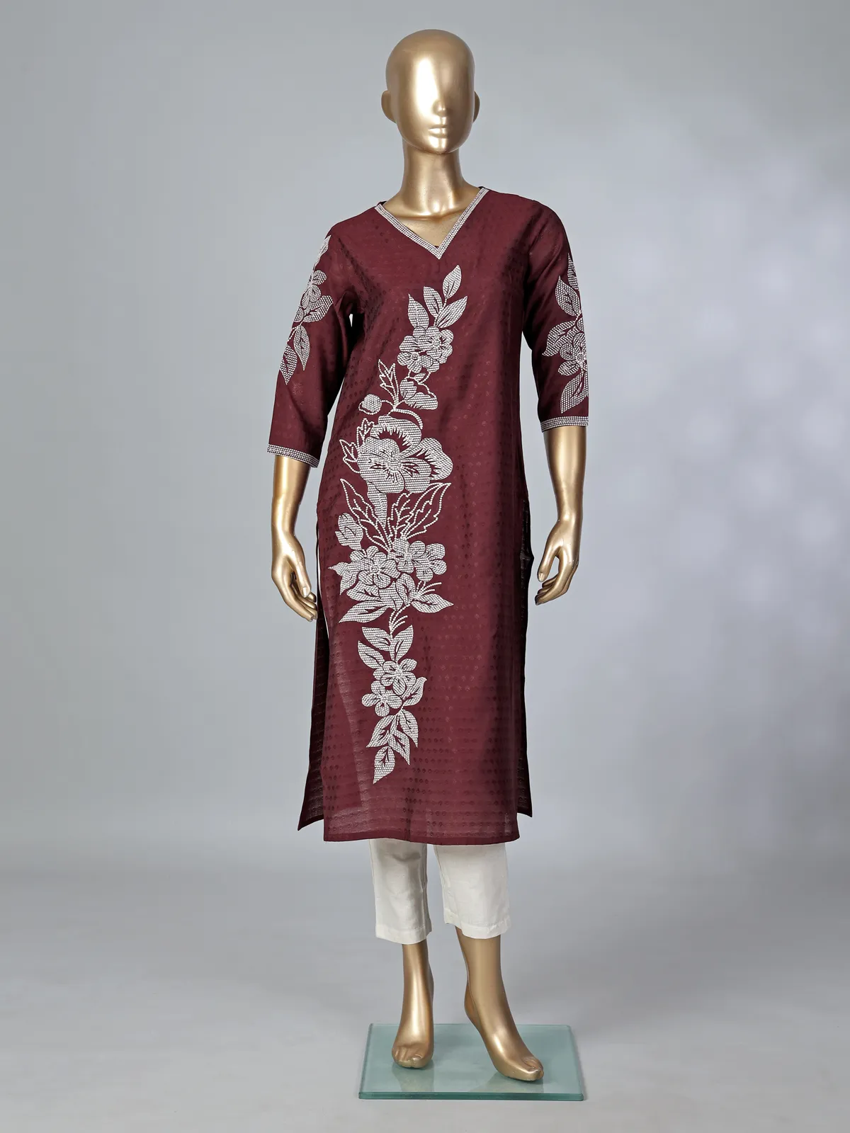 Maroon silk thread and sequins embellished casual kurti