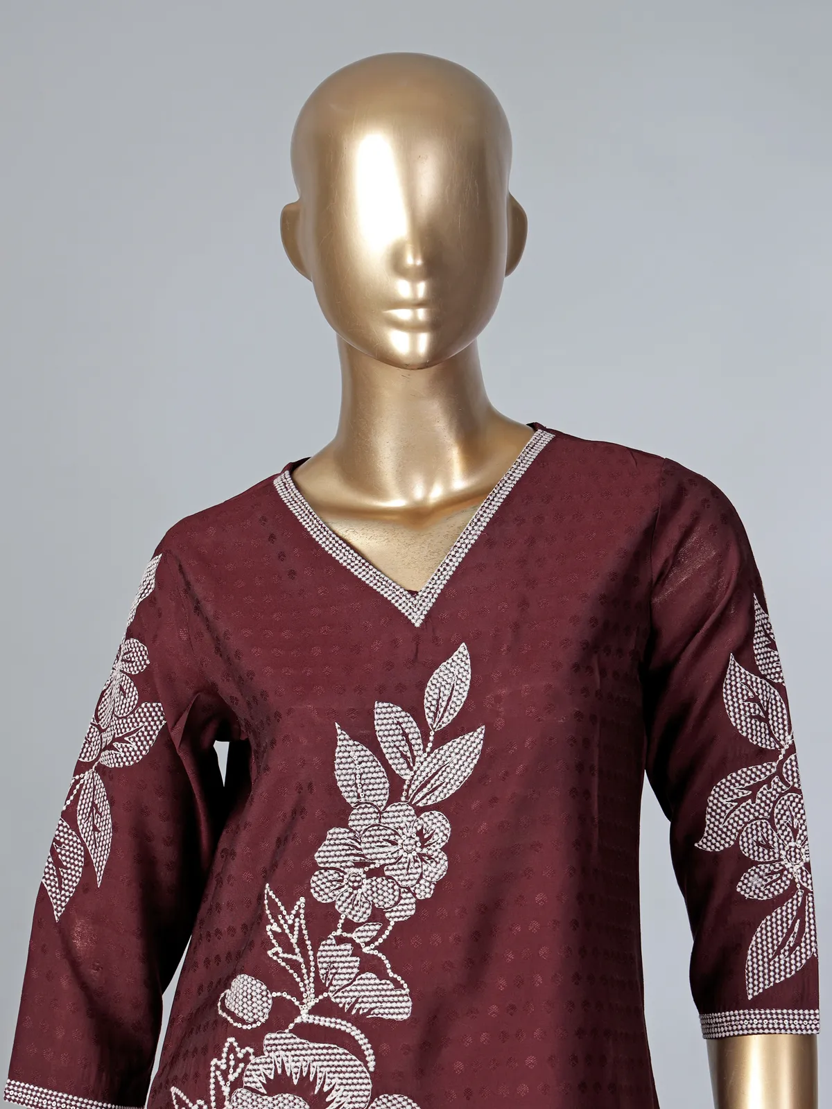 Maroon silk thread and sequins embellished casual kurti