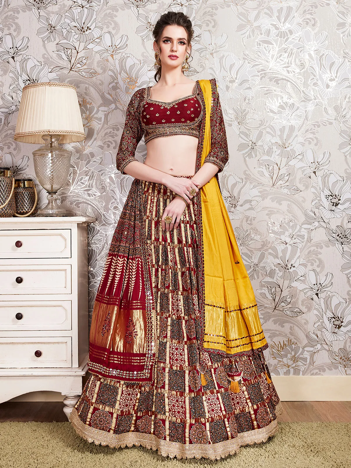 Maroon silk traditional lehenga choli