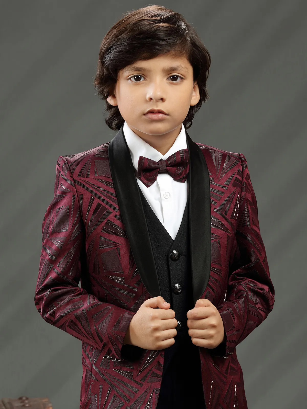 Maroon terry rayon boys coat suit