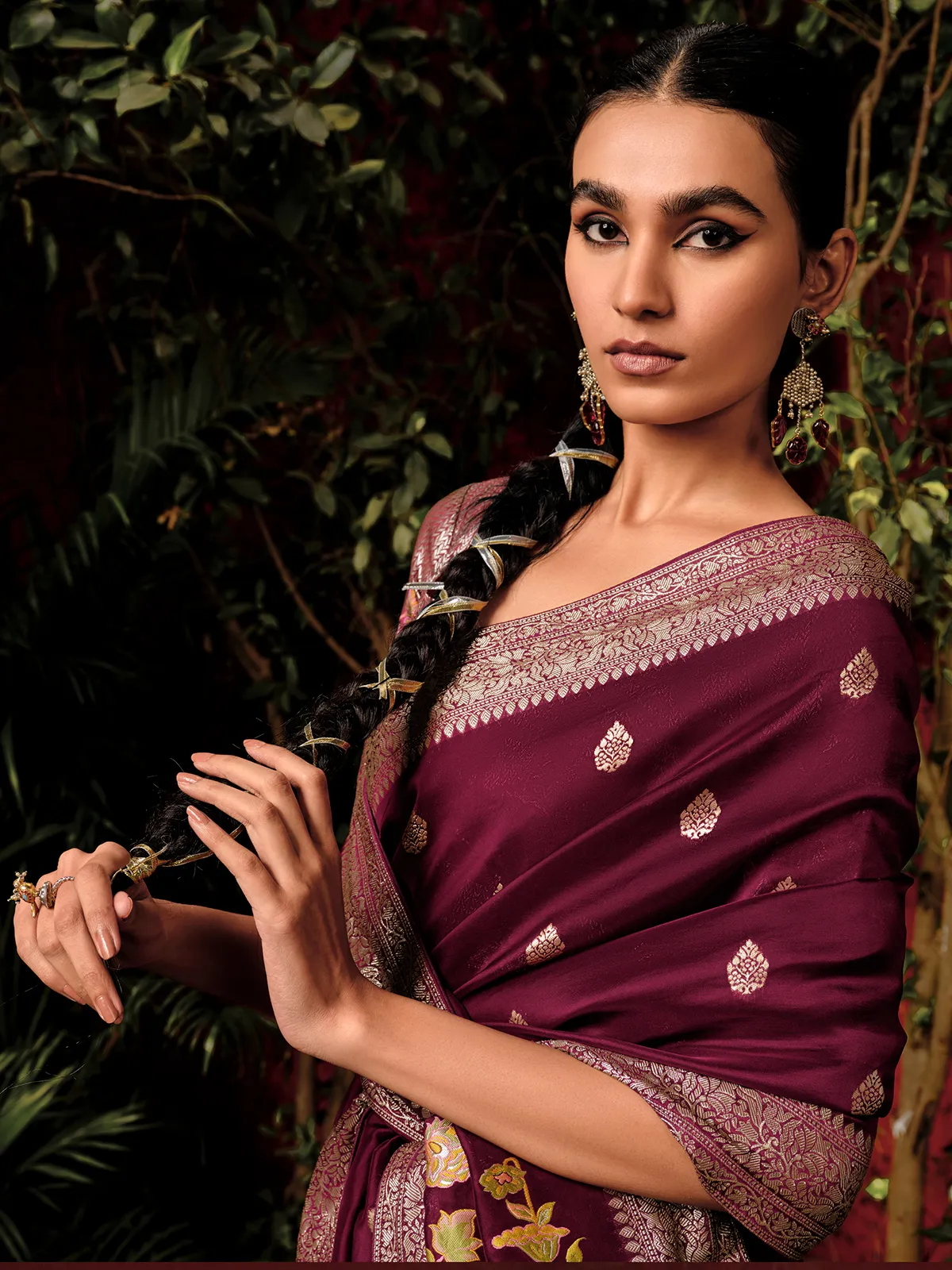 Maroon viscose dola silk saree