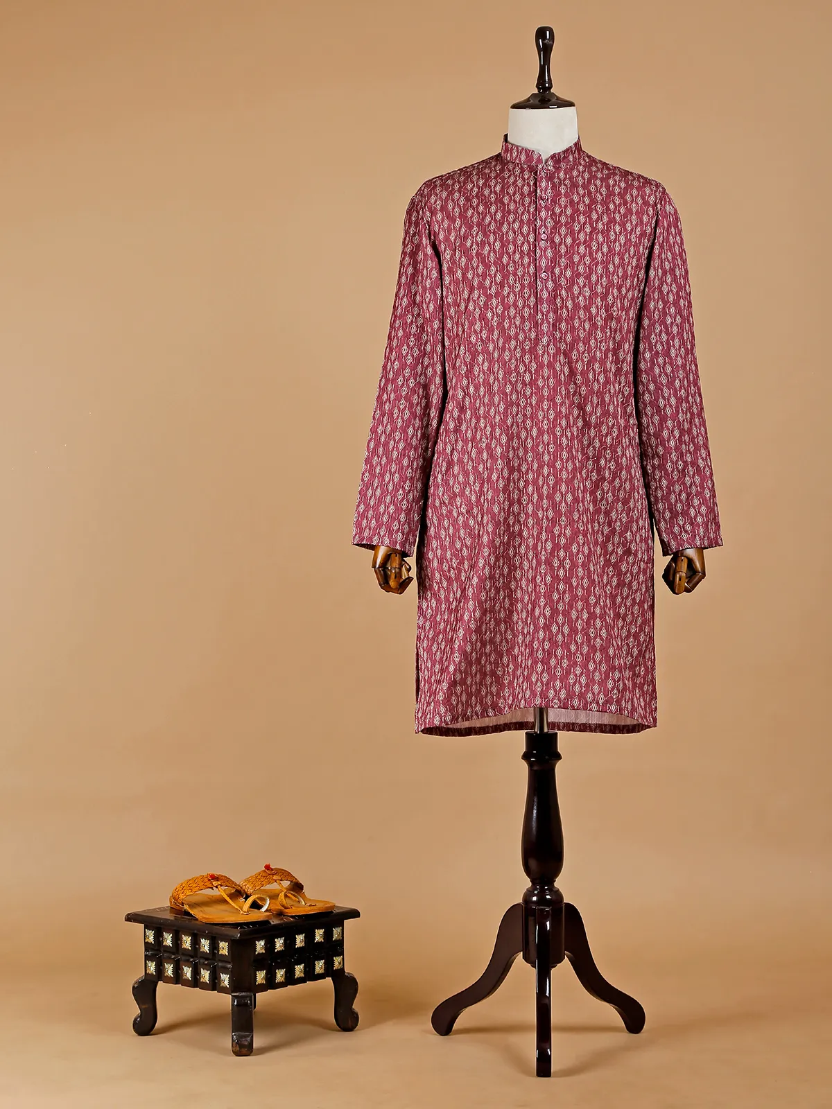 Marron silk printed kurta