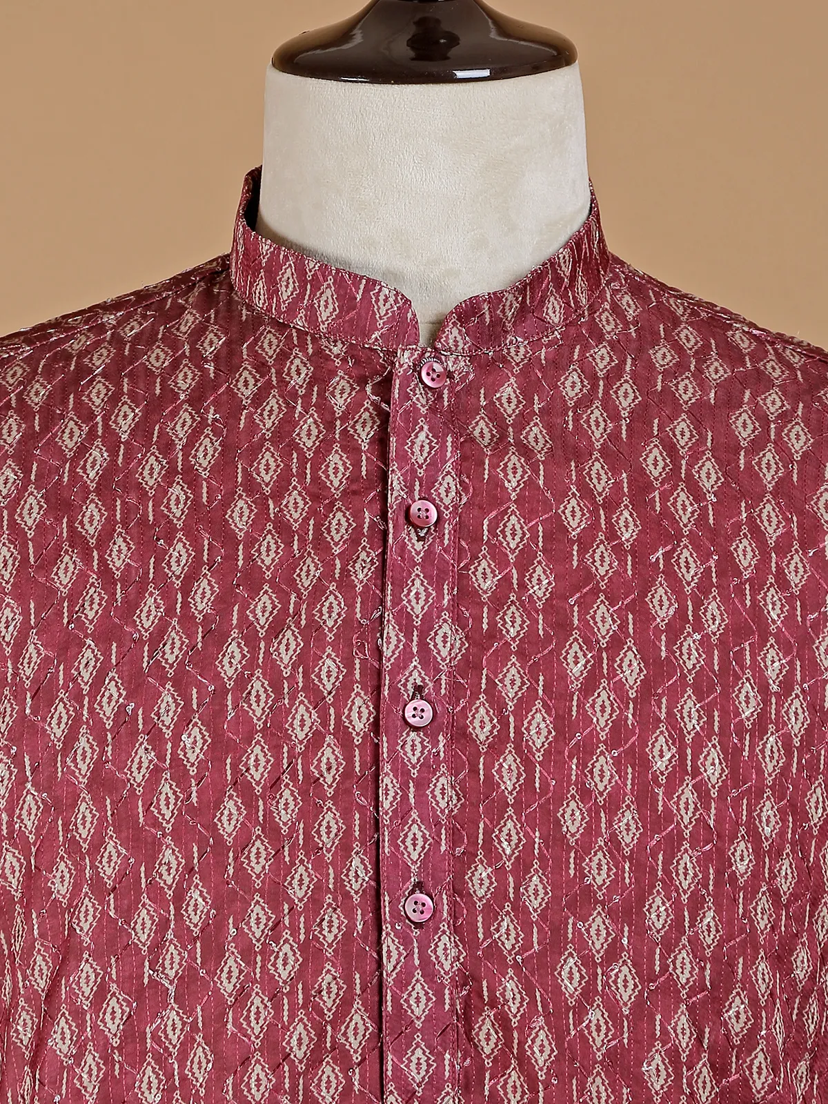 Marron silk printed kurta