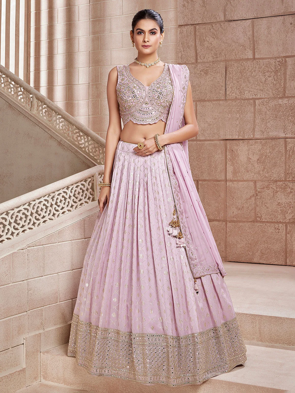 Mauve pink chiffon lehenga choli G3 WLC14759