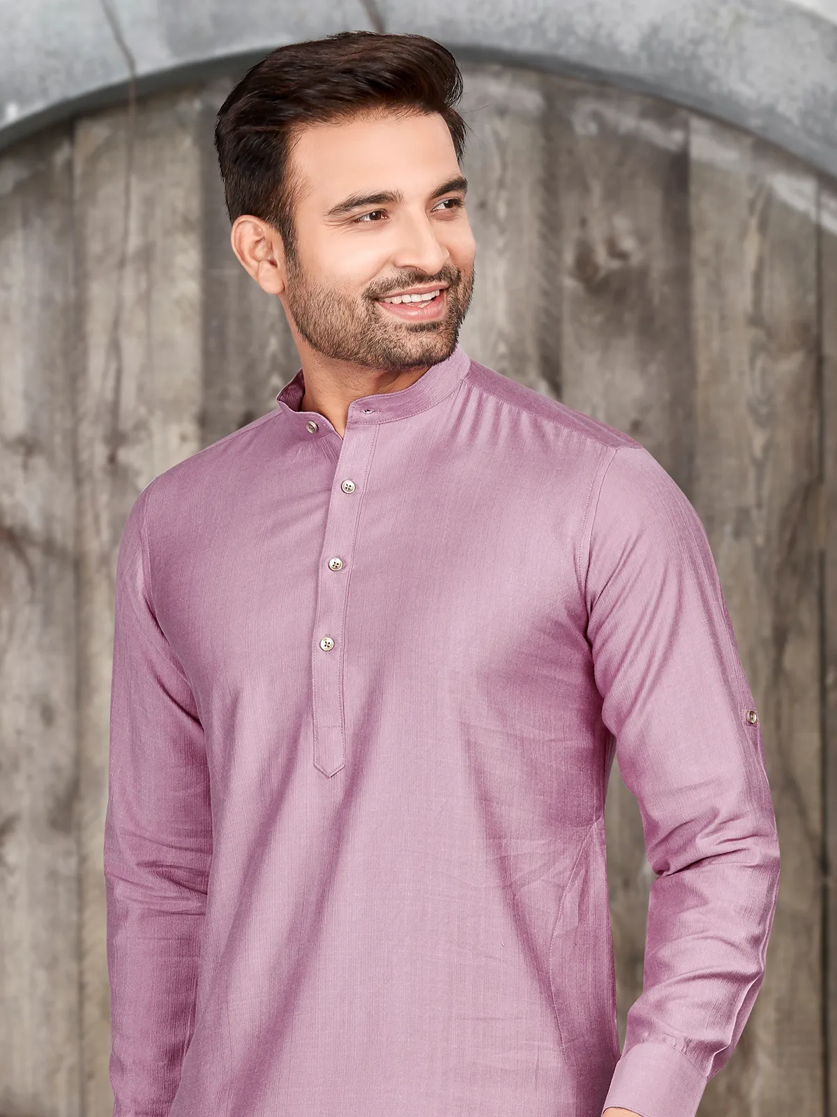 Mauve pink plain silk kurta suit