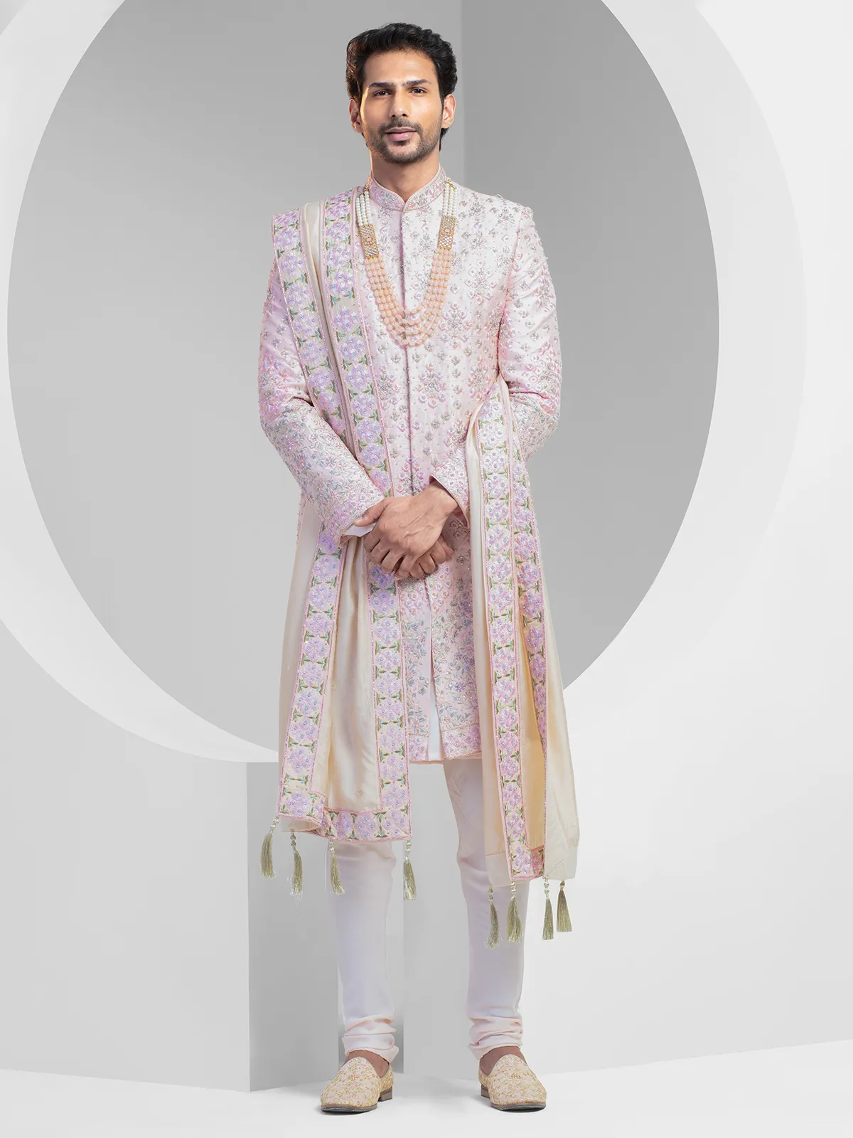 Mauve pink silk groom sherwani