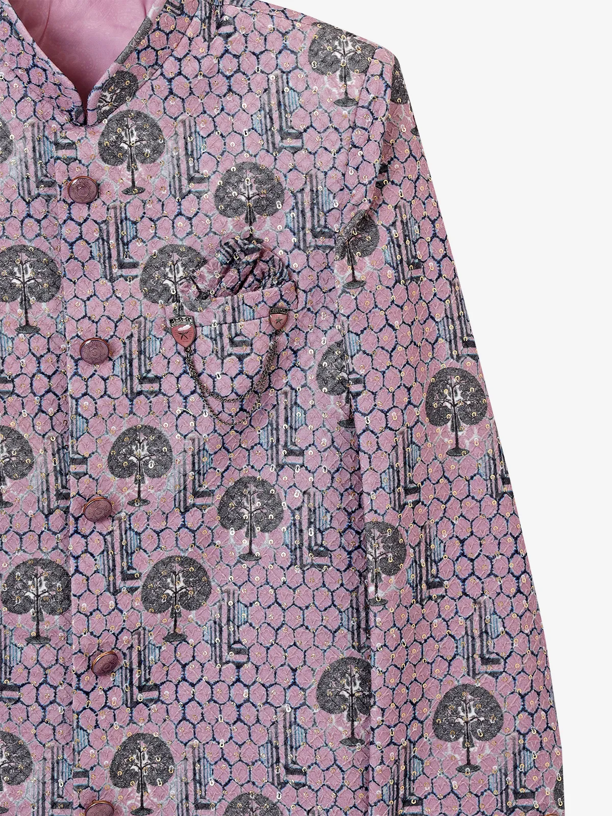 Mauve pink silk printed indowestern