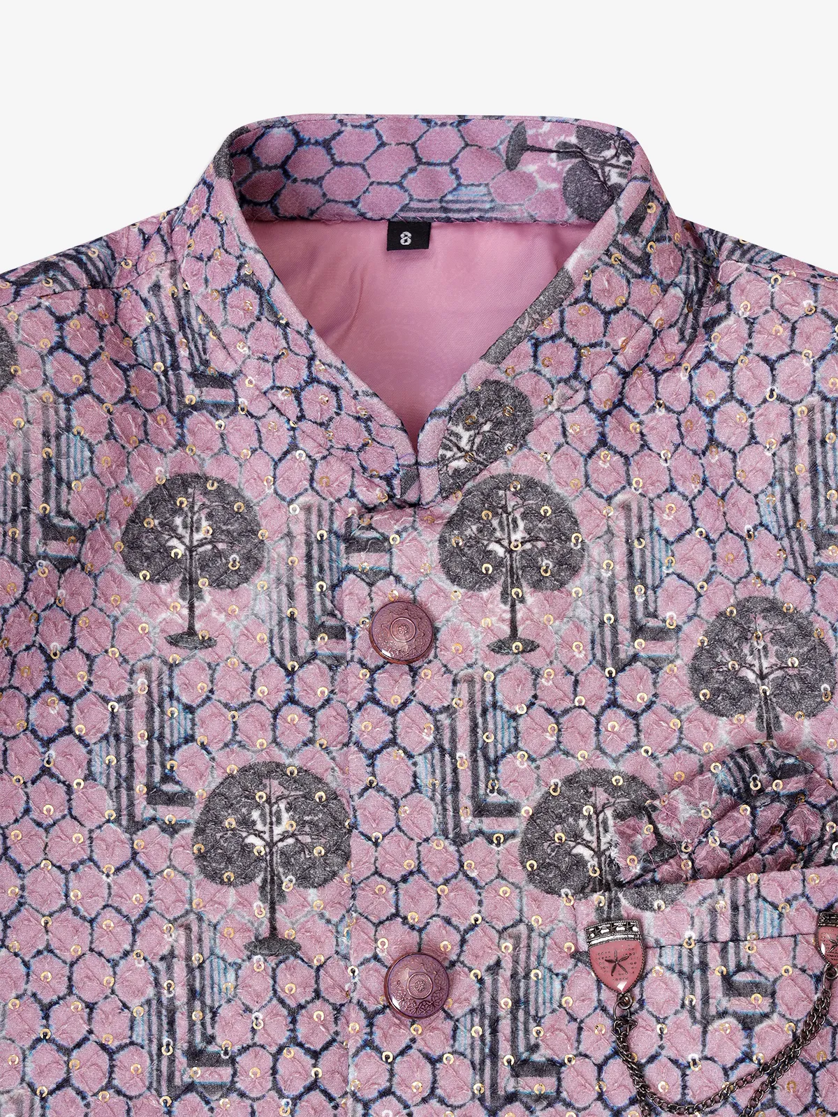 Mauve pink silk printed indowestern