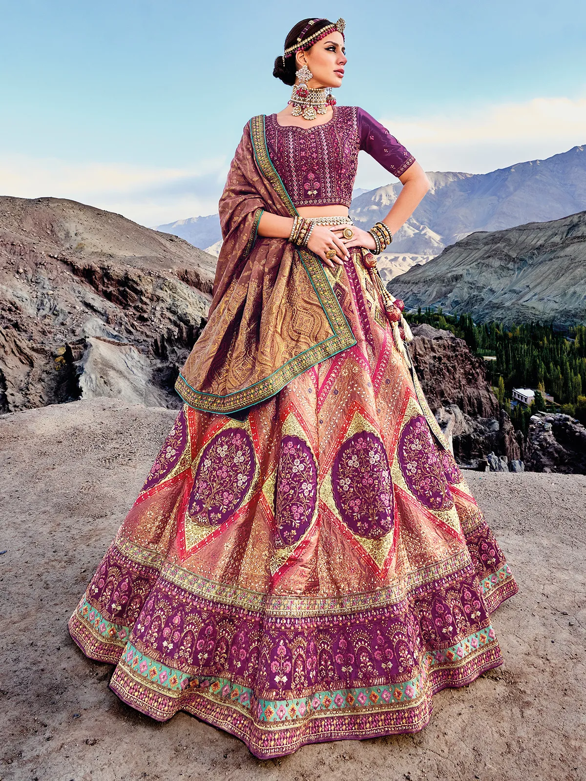 Mauve purple banarasi silk lehenga choli